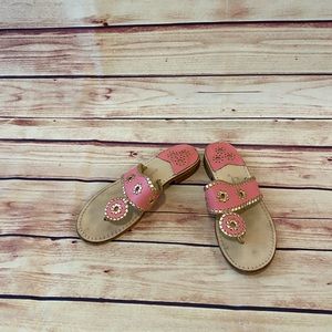 Jack Rogers Pink & Gold Beachy Woven Sandals , Size 7